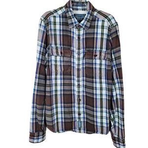 Abercrombie & Fitch Brown Multi Plaid Button Up Long Sleeve Shacket